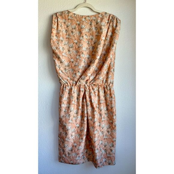 Thakoon Women's Sleeveless Gathered Drape Sheath Pencil Dress in Peach and Gray - Picture 3 of 11